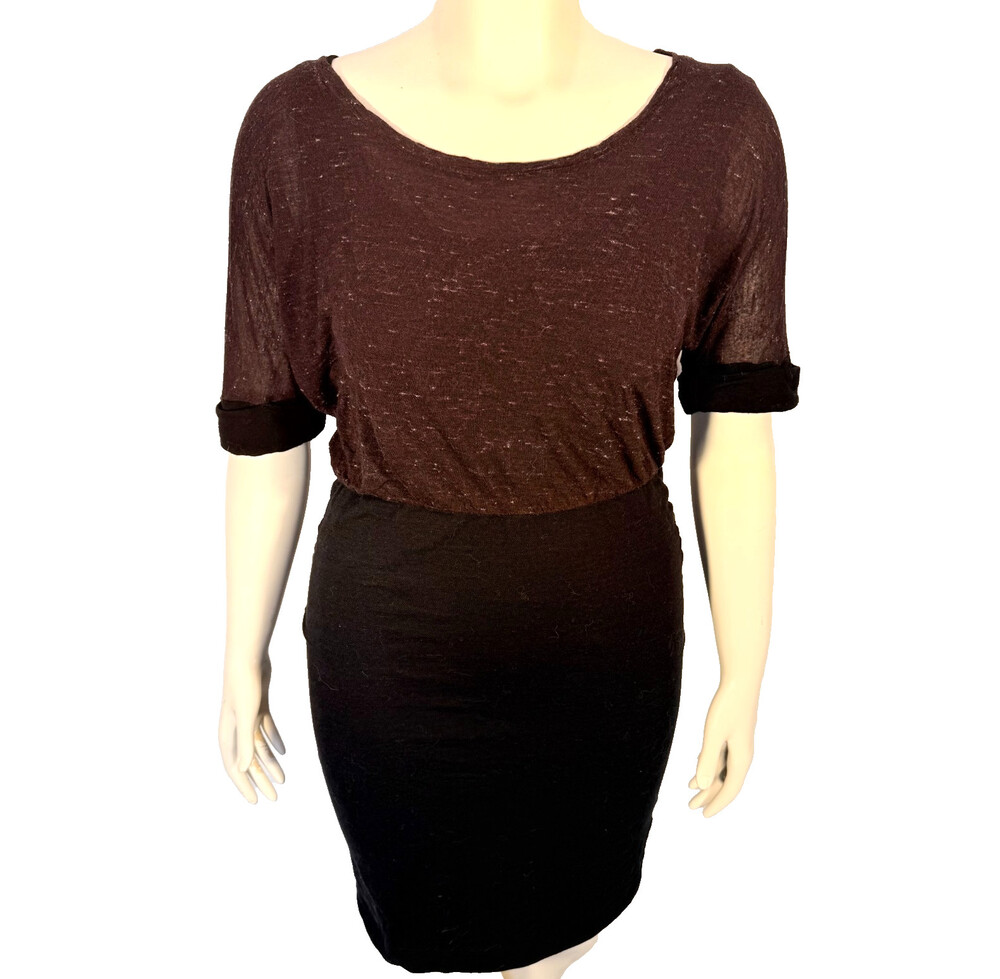 Splendid Jersey Tee Shirt Dress Women's L Heather Burgundy Black Wool Blend